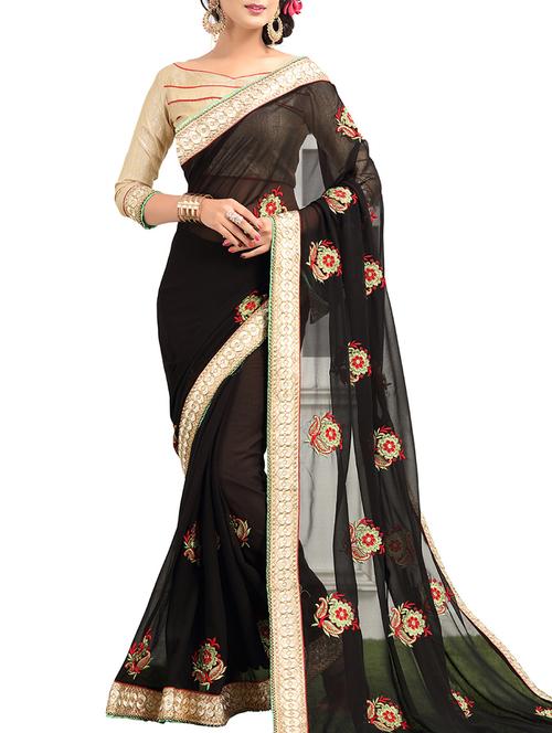 black embroidered saree with blouse - 14516338 - Very Small Image - 1