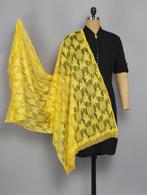 yellow net woven dupatta - 14521565 - Very Small Image - 1