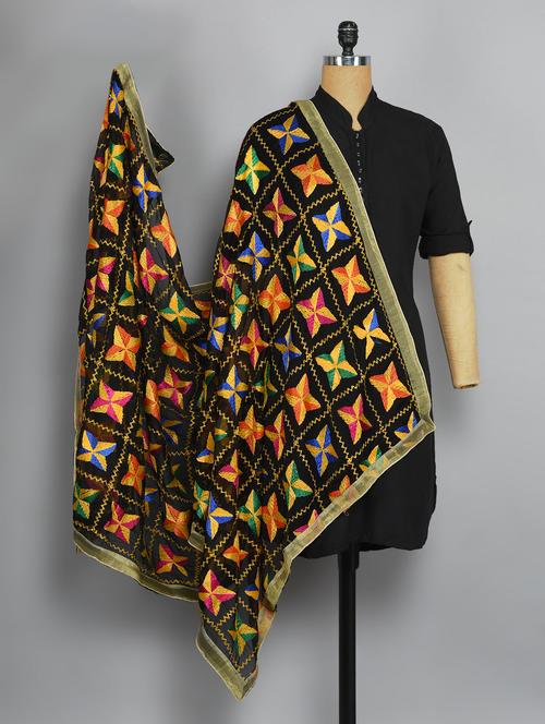 black nylon phulkari dupatta - 14521692 - Very Small Image - 1