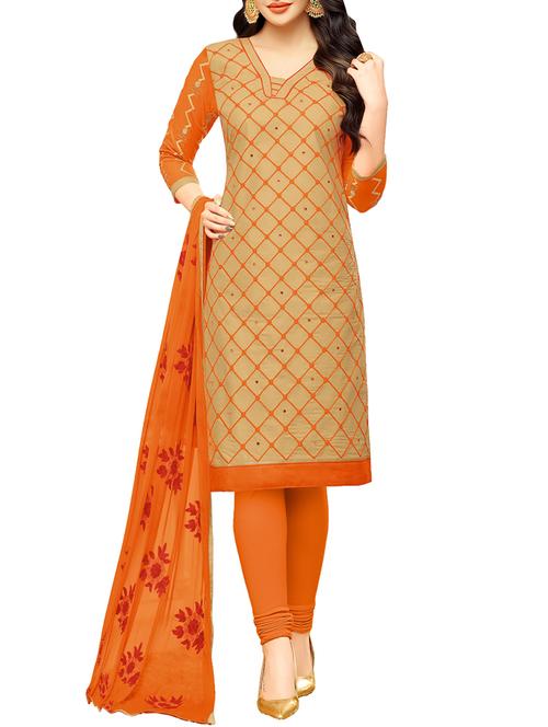 beige churidaar  suits dress material - 14527886 - Very Small Image - 1