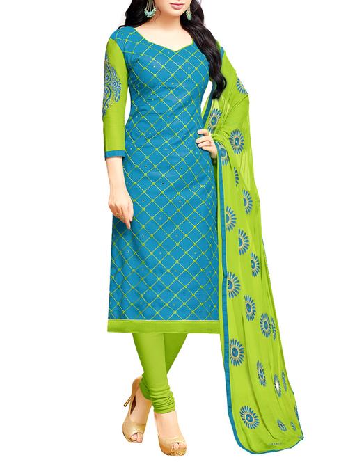 sky blue churidaar suits dress material - 14527894 - Very Small Image - 1