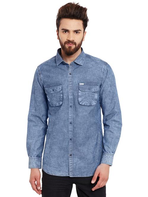 blue denim casual shirt - 14530314 - Very Small Image - 1