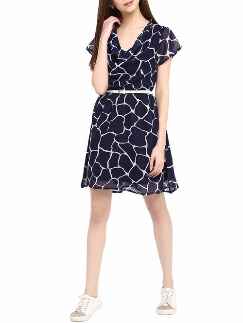navy blue printed dress - 14531478 - Very Small Image - 1