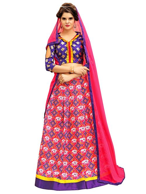 pink silk flared lehenga - 14531972 - Very Small Image - 1