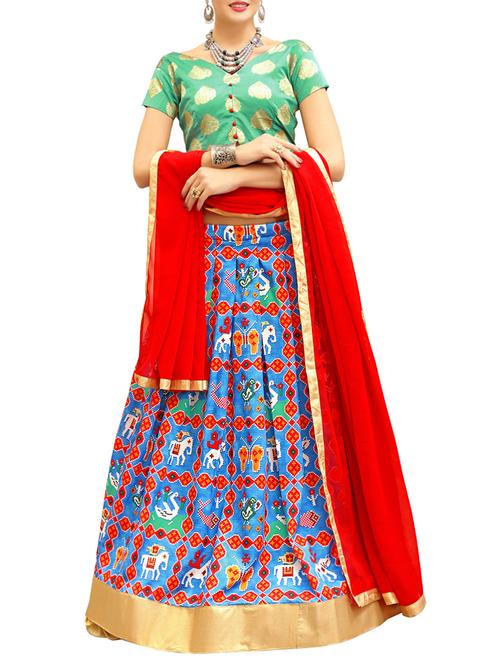 blue flared semi-stitched lehenga - 14531975 - Very Small Image - 1