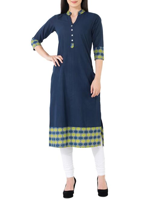 blue cotton straight kurta - 14531997 - Very Small Image - 1