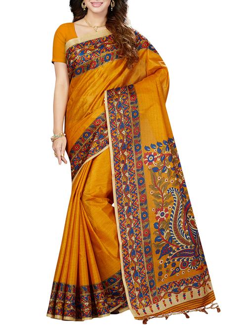 orange silk printed saree with blouse - 14534924 - Very Small Image - 1