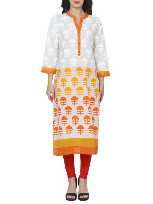 orange cotton straight kurta - 14536290 - Very Small Image - 1