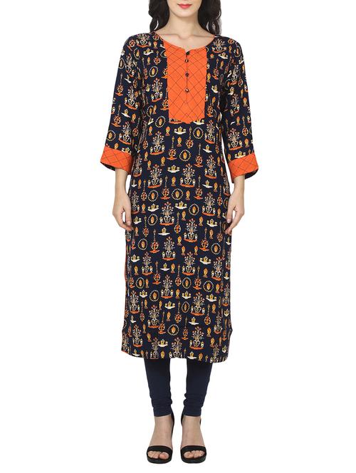 black viscose straight kurta - 14536307 - Very Small Image - 1