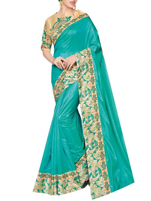 turquoise silk bordered saree with blouse - 14536493 - Very Small Image - 1