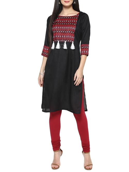black silk blend straight kurta - 14536820 - Very Small Image - 1