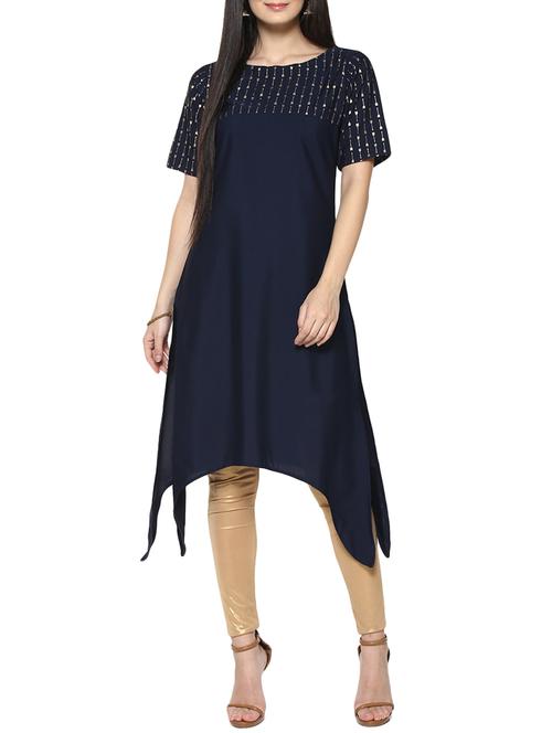 blue crepe asymmetric kurta - 14536821 - Very Small Image - 1
