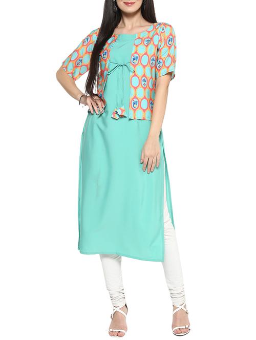sea green crepe straight kurta - 14536834 - Very Small Image - 1