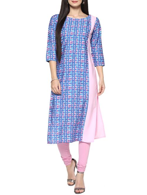 blue crepe straight kurta - 14536835 - Very Small Image - 1