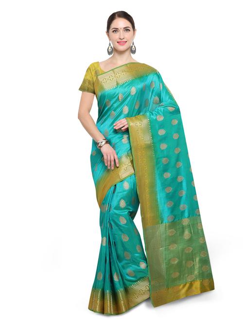green silk banarasi saree with blouse - 14538448 - Very Small Image - 1