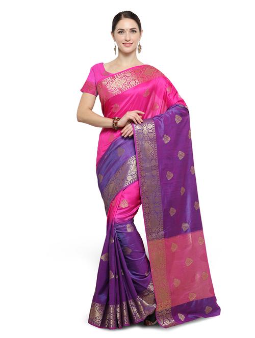 pink silk banarasi saree with blouse - 14538457 - Very Small Image - 1