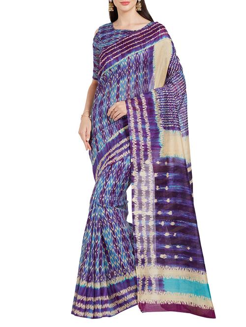 blue silk ikat saree with blouse - 14538654 - Very Small Image - 1