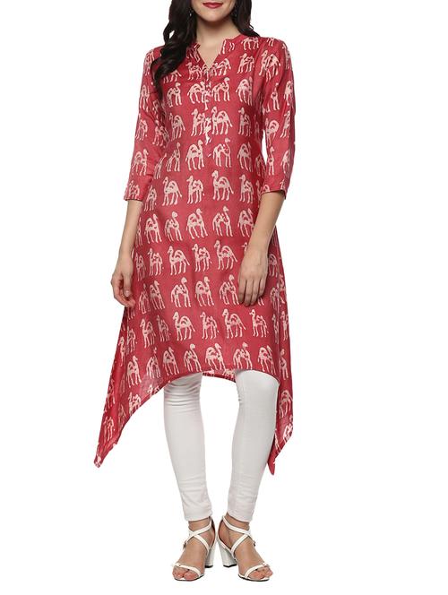 pink cotton asymmetric kurta - 14539720 - Very Small Image - 1