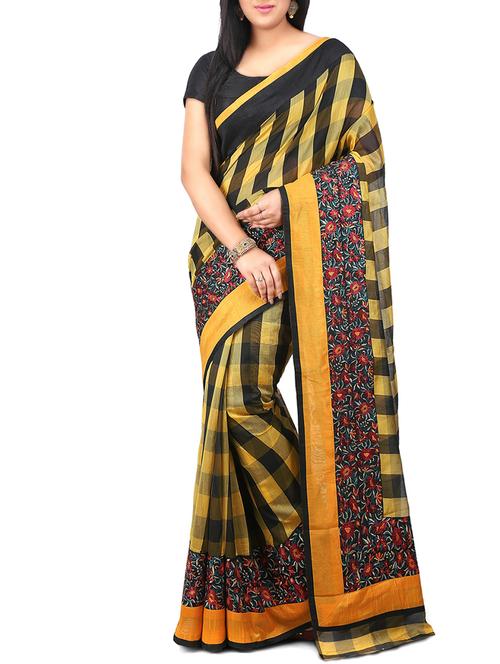 yellow woven saree with blouse - 14540329 - Very Small Image - 1