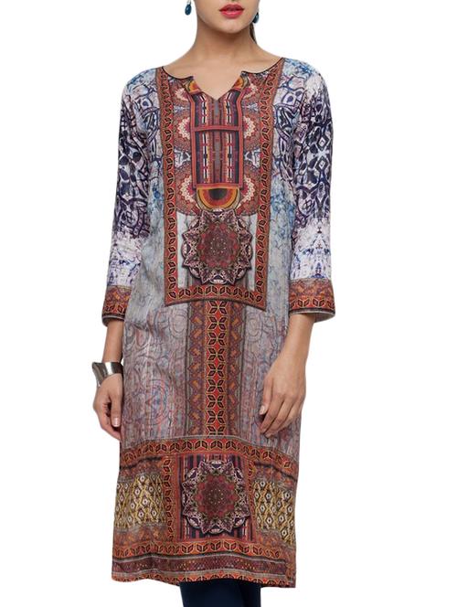 brown rayon straight kurta - 14541540 - Very Small Image - 1