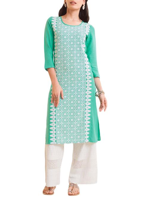 green viscose straight kurta - 14541661 - Very Small Image - 1