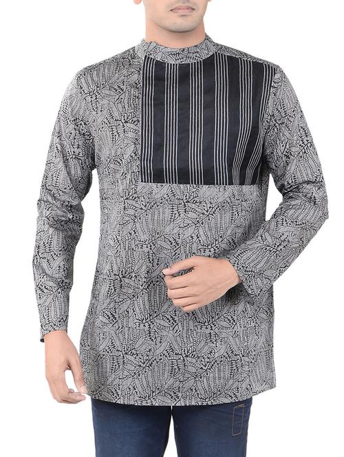 grey cotton short  kurta - 14544010 - Very Small Image - 1