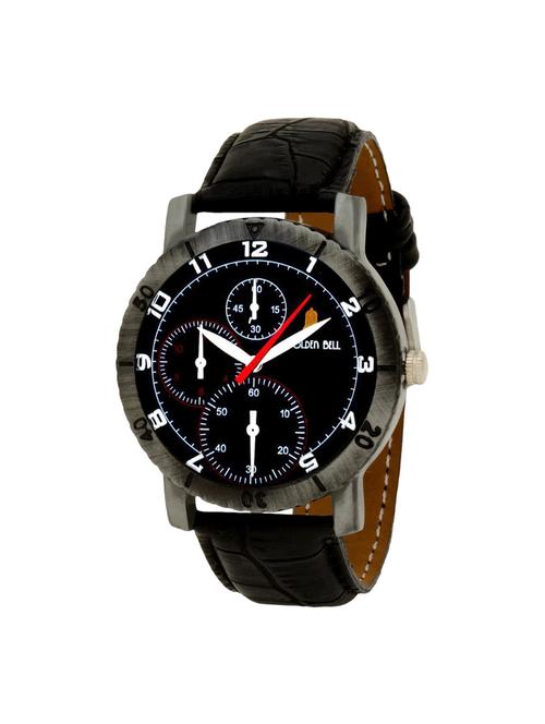 Golden Bell Original Black Dial Silver Antique Case Black Strap Analog Wrist Watch for Men - GB-424 - 14544061 - Very Small Image - 1