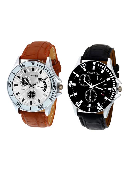 Golden Bell Combo of 2 Multicolour Dial Leather Strap Analog Wrist Watches for Men (Pack of 2) - GB-494 - 14544081 - Very Small Image - 1