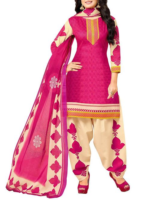 pink cotton unstitched dress material - 14544098 - Very Small Image - 1