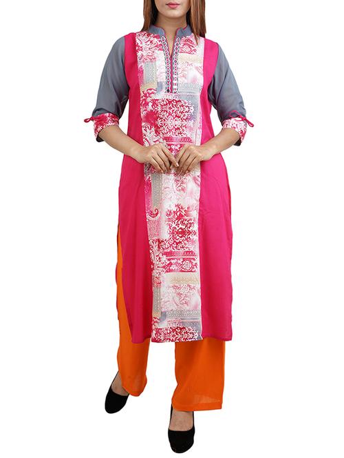 pink viscose straight kurta - 14544267 - Very Small Image - 1