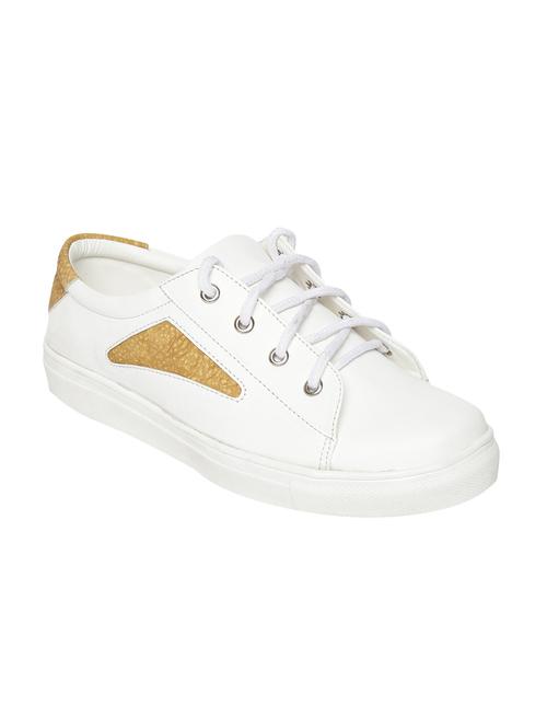 White Faux Leather Laceup Sneakers - 14544464 - Very Small Image - 1