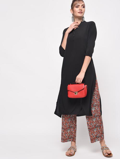 black crepe straight kurta - 14544718 - Very Small Image - 1