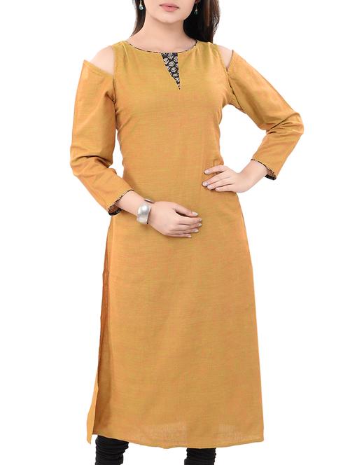 beige cotton a-line kurta - 14545644 - Very Small Image - 1