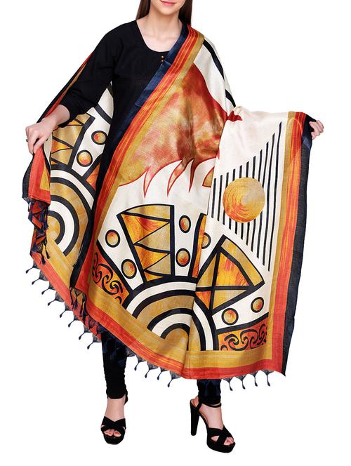 yellow poly silk printed dupatta - 14546459 - Very Small Image - 1