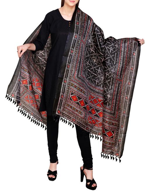 black poly silk bandhani dupatta - 14546463 - Very Small Image - 1