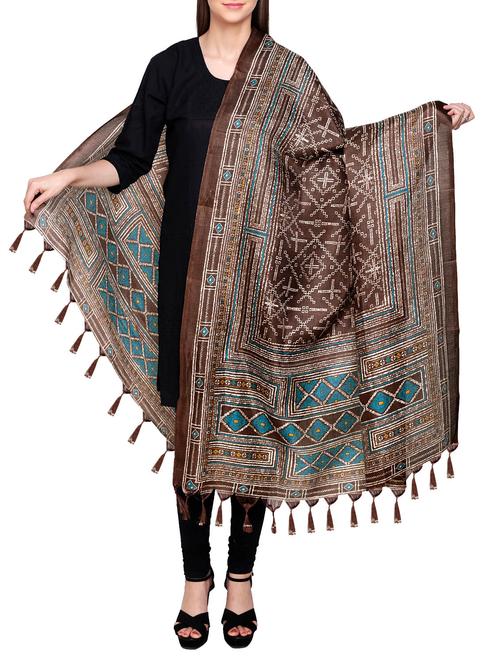 brown poly silk bandhani dupatta - 14546469 - Very Small Image - 1