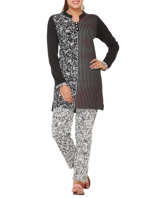 mandarin neck top with pajama set  - 14546584 - Very Small Image - 1