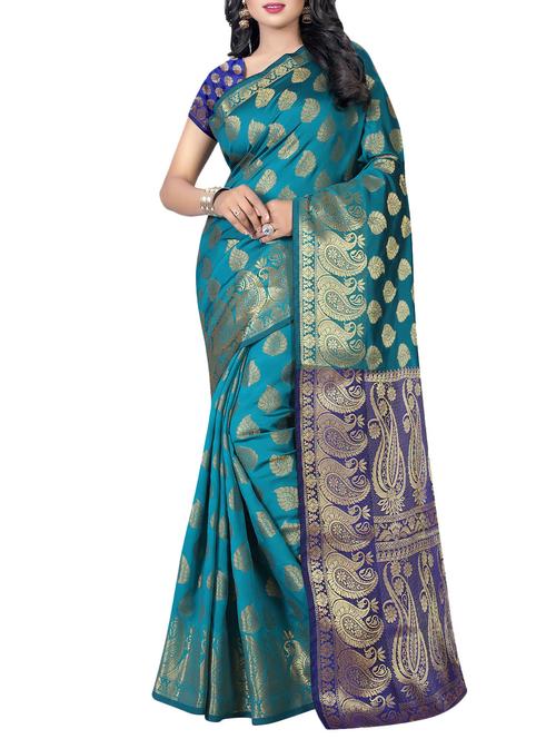 Green banarasi saree with blouse - 14547564 - Very Small Image - 1
