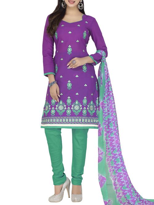 purple cotton blend churidaar suit dress material - 14550285 - Very Small Image - 1