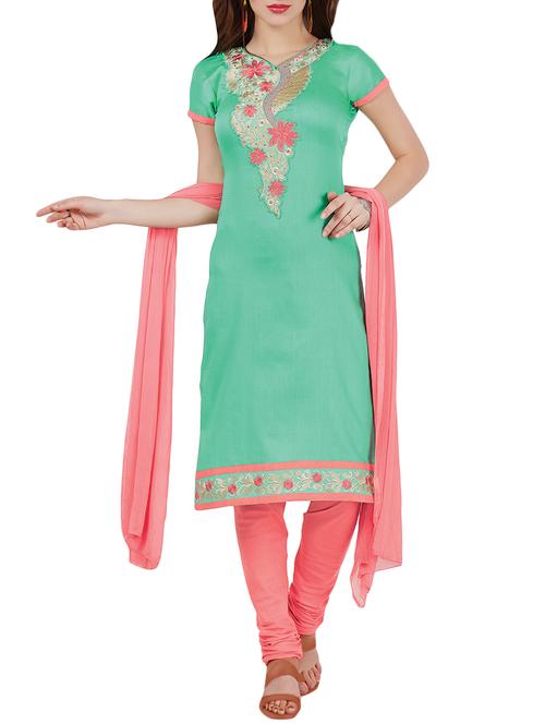 embroidered unstitched churidaar suit - 14550332 - Very Small Image - 1