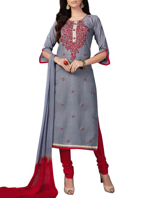 embroidered unstitched churidaar suit - 14550554 - Very Small Image - 1