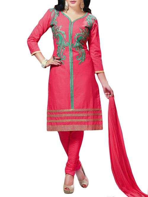 pink cotton churidaar suit dress material - 14550654 - Very Small Image - 1