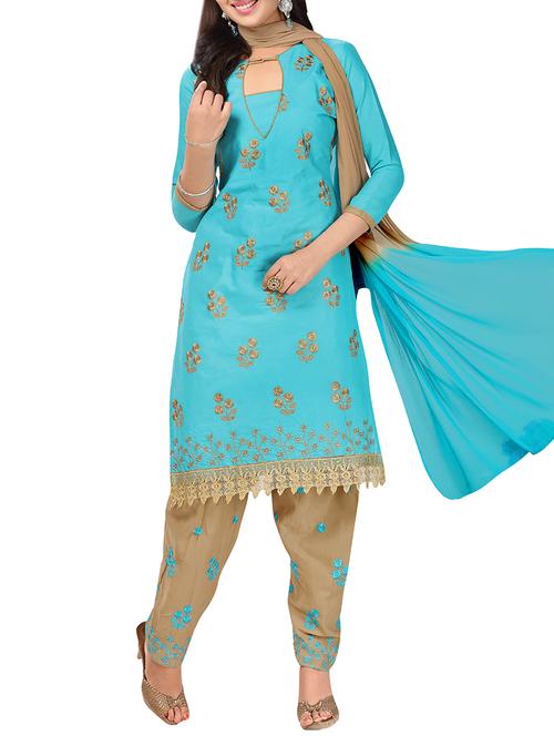 blue cotton salwar suit dress material - 14550877 - Very Small Image - 1