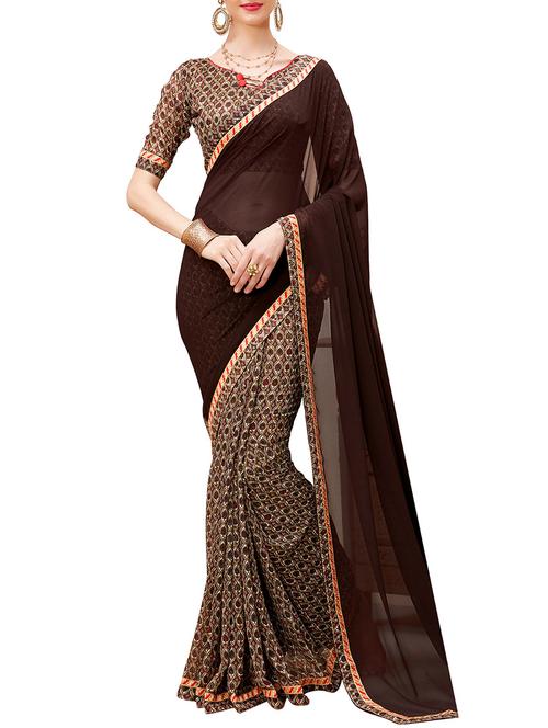 brown half & half saree with blouse - 14551261 - Very Small Image - 1