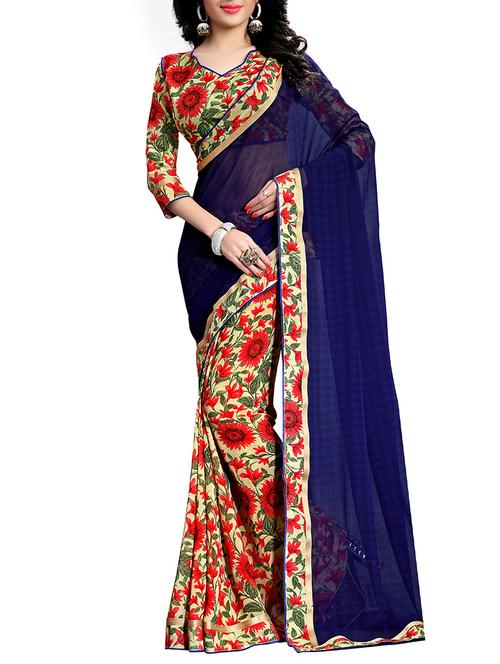 blue half & half saree with blouse - 14551370 - Very Small Image - 1