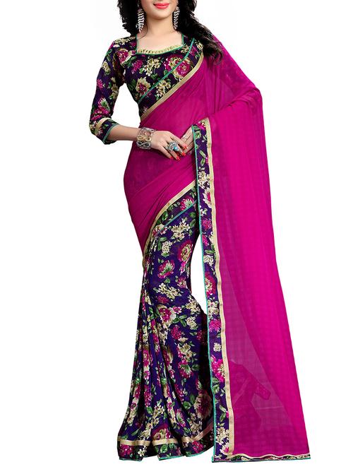 pink half & half saree with blouse - 14551372 - Very Small Image - 1