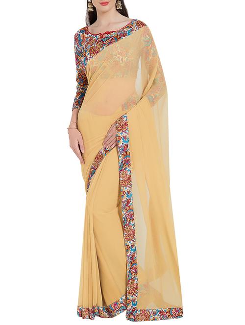 printed lace bordered saree with blouse - 14551506 - Very Small Image - 1