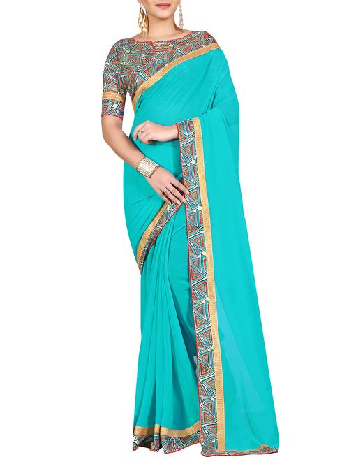 blue bordered  saree with blouse - 14551534 - Very Small Image - 1