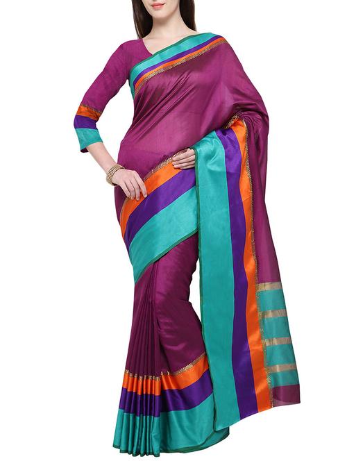 purple bordered saree with blouse - 14551685 - Very Small Image - 1