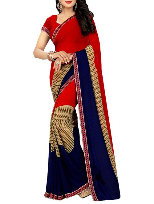 checkered printed saree with blouse - 14551791 - Very Small Image - 1